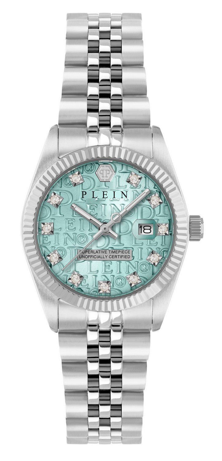 Philipp Plein Women’s Date Superlative 28 mm Blue Guilloché Crystal Date Watch PWNFA0225