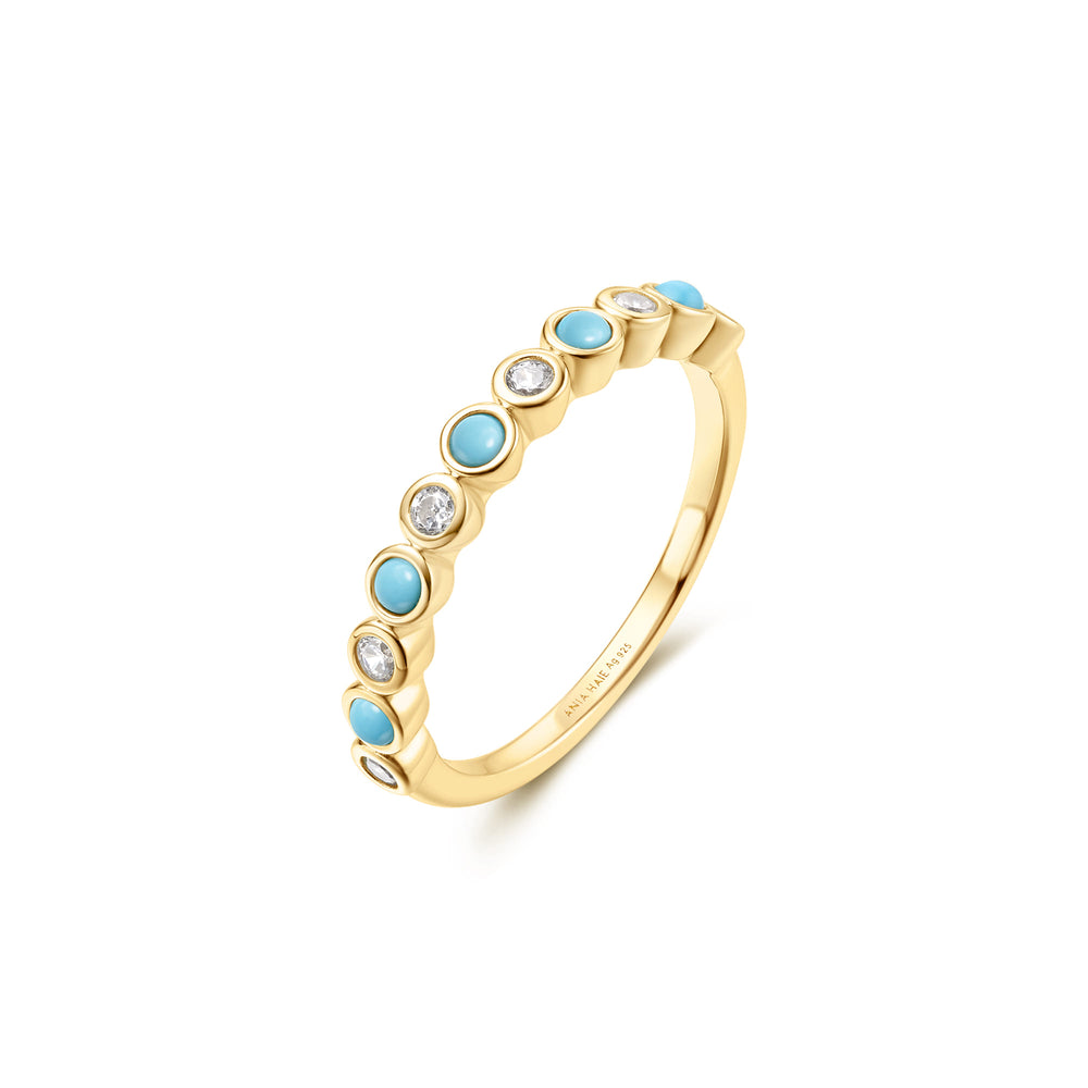 Gold Bezel Lab Created Turquoise Ring R063-01G