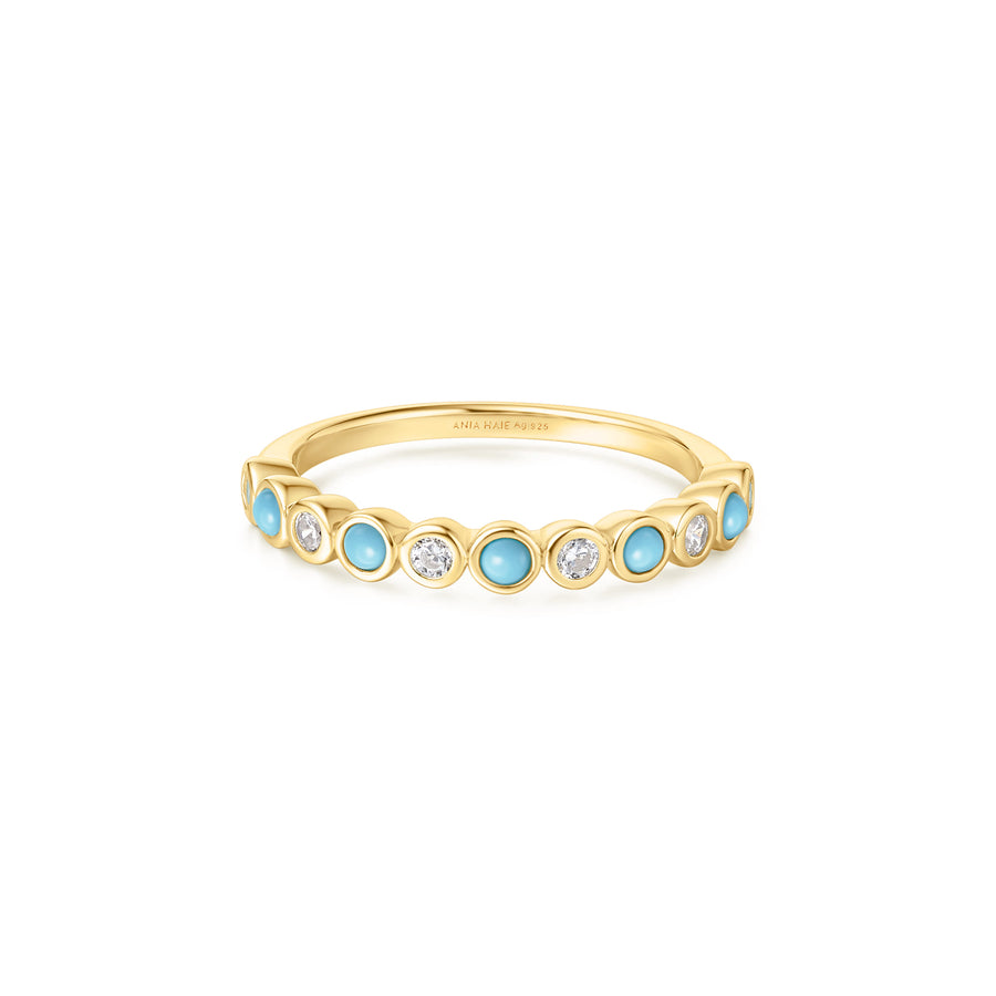 Gold Bezel Lab Created Turquoise Ring R063-01G