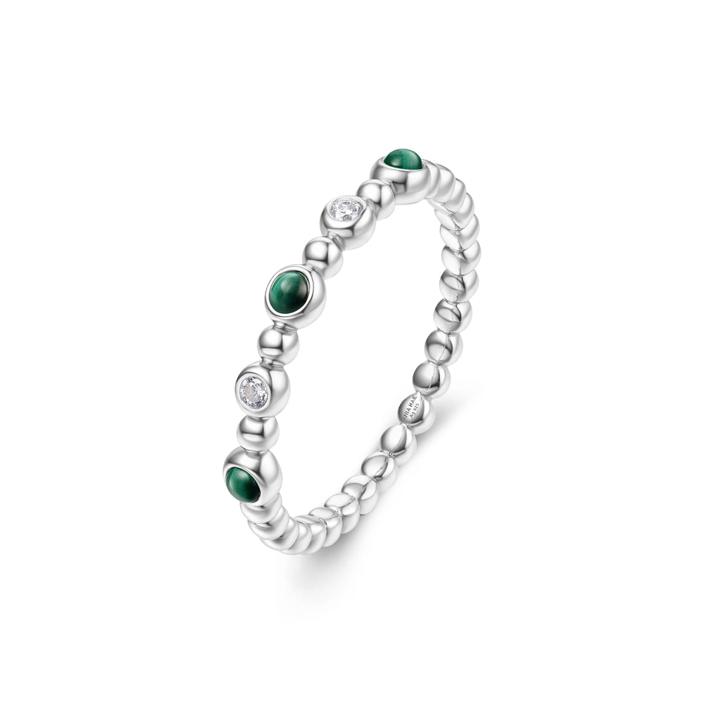 Silver Bezel Malachite Beaded Ring R064-05H