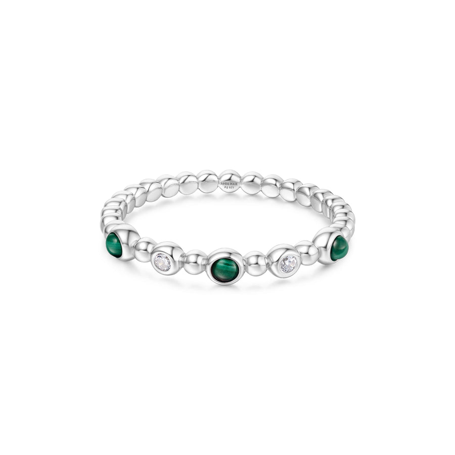 Silver Bezel Malachite Beaded Ring R064-05H