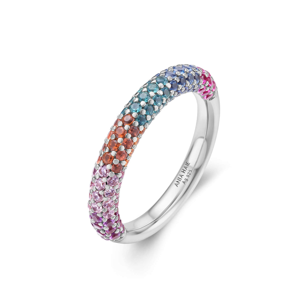 Silver Rainbow Pave Ring R064-06H
