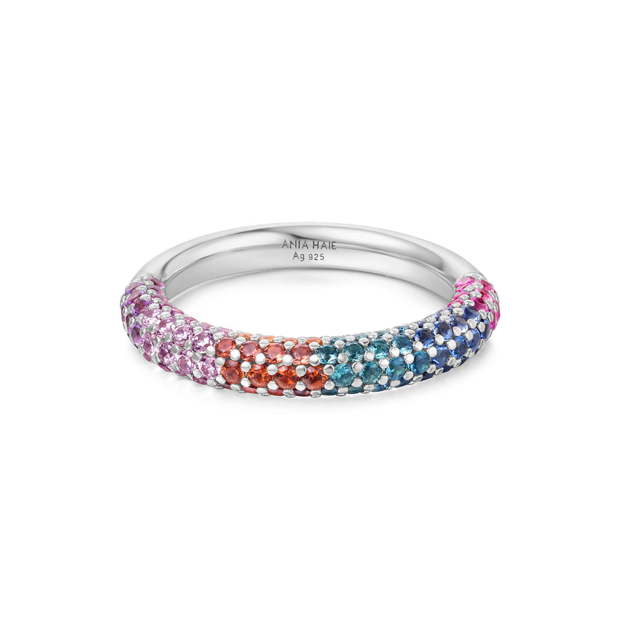 Silver Rainbow Pave Ring R064-06H