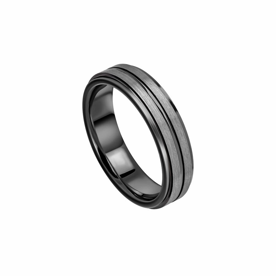 Black Plated With Steel Double Stripe Tungsten Ring R3936B