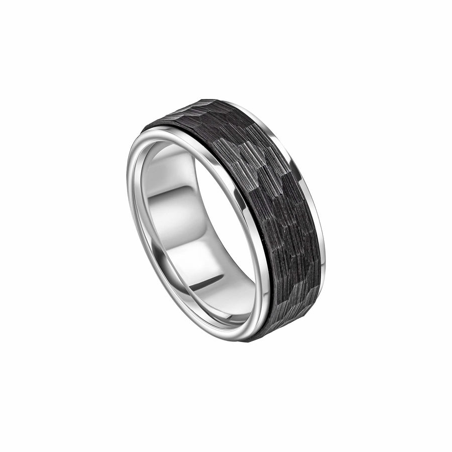 Hexagon Black Steel Spinner Ring R3937B