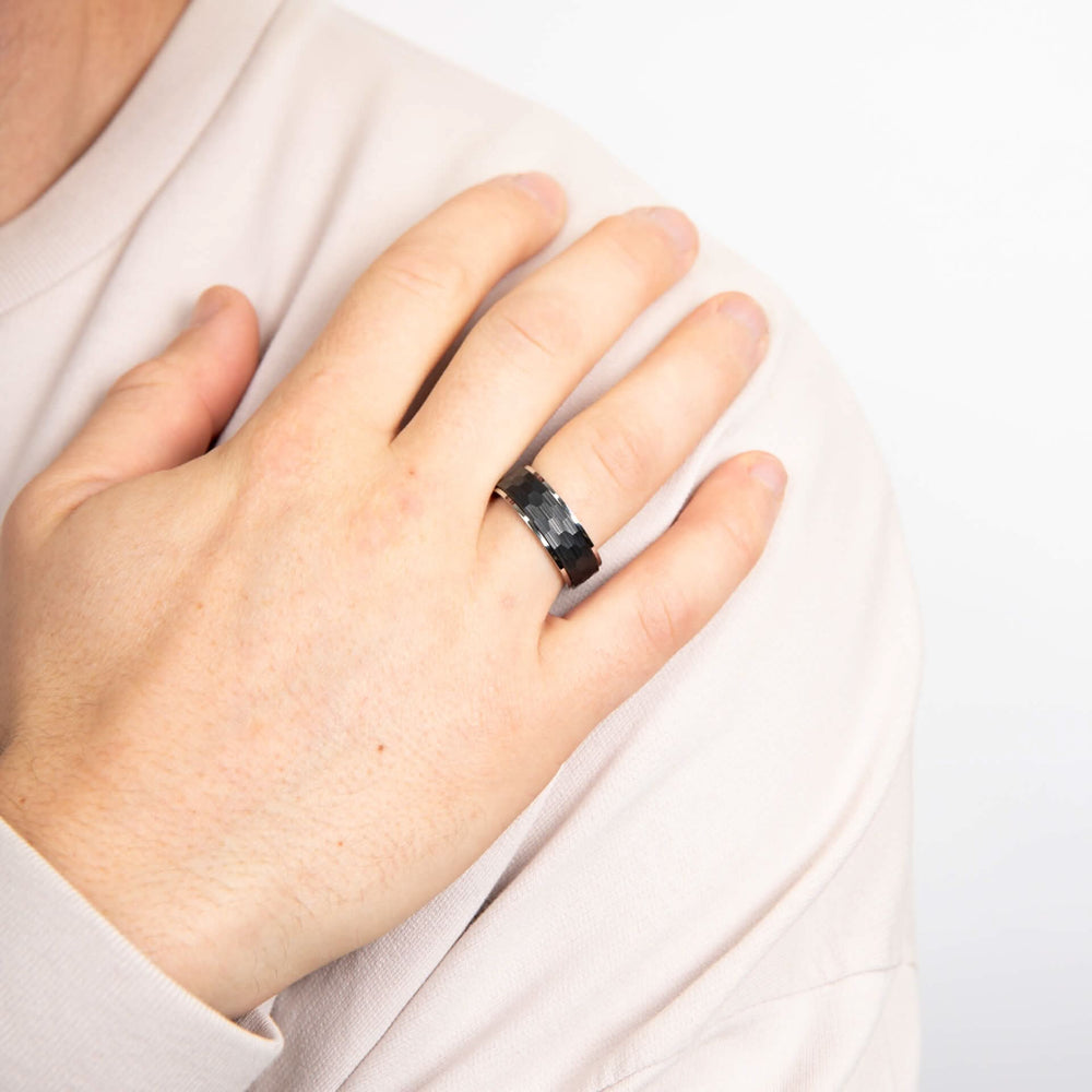 Hexagon Black Steel Spinner Ring R3937B