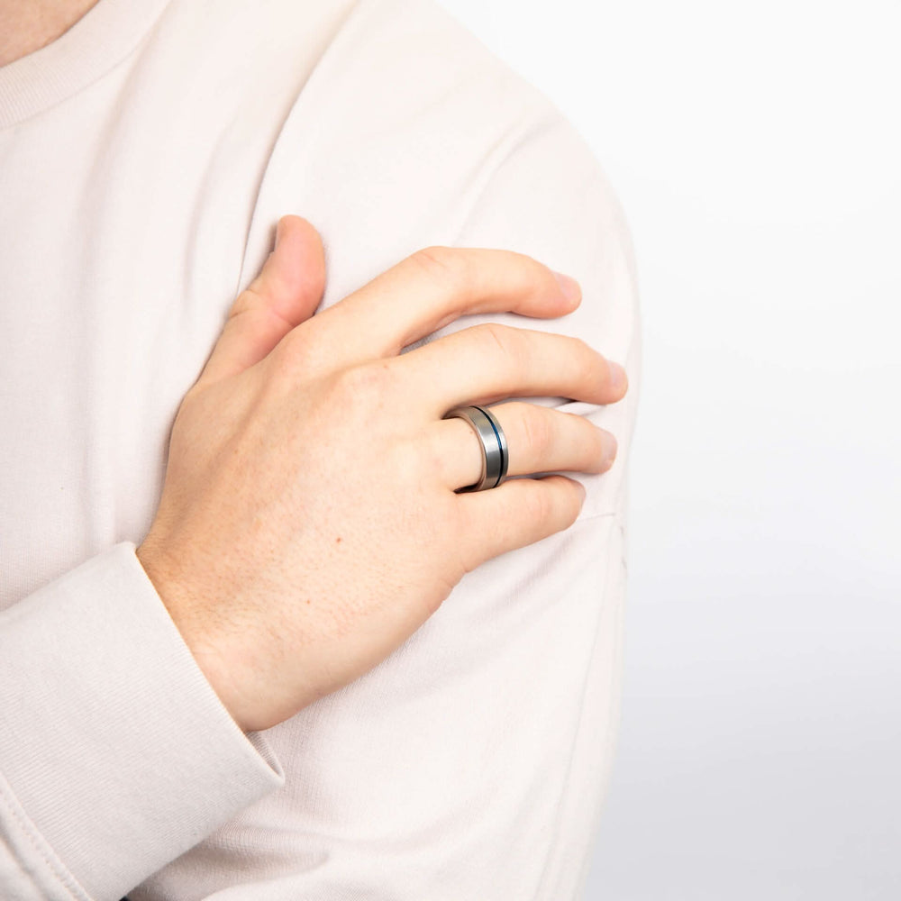 Tungsten Blue Stripe Ring R3938L