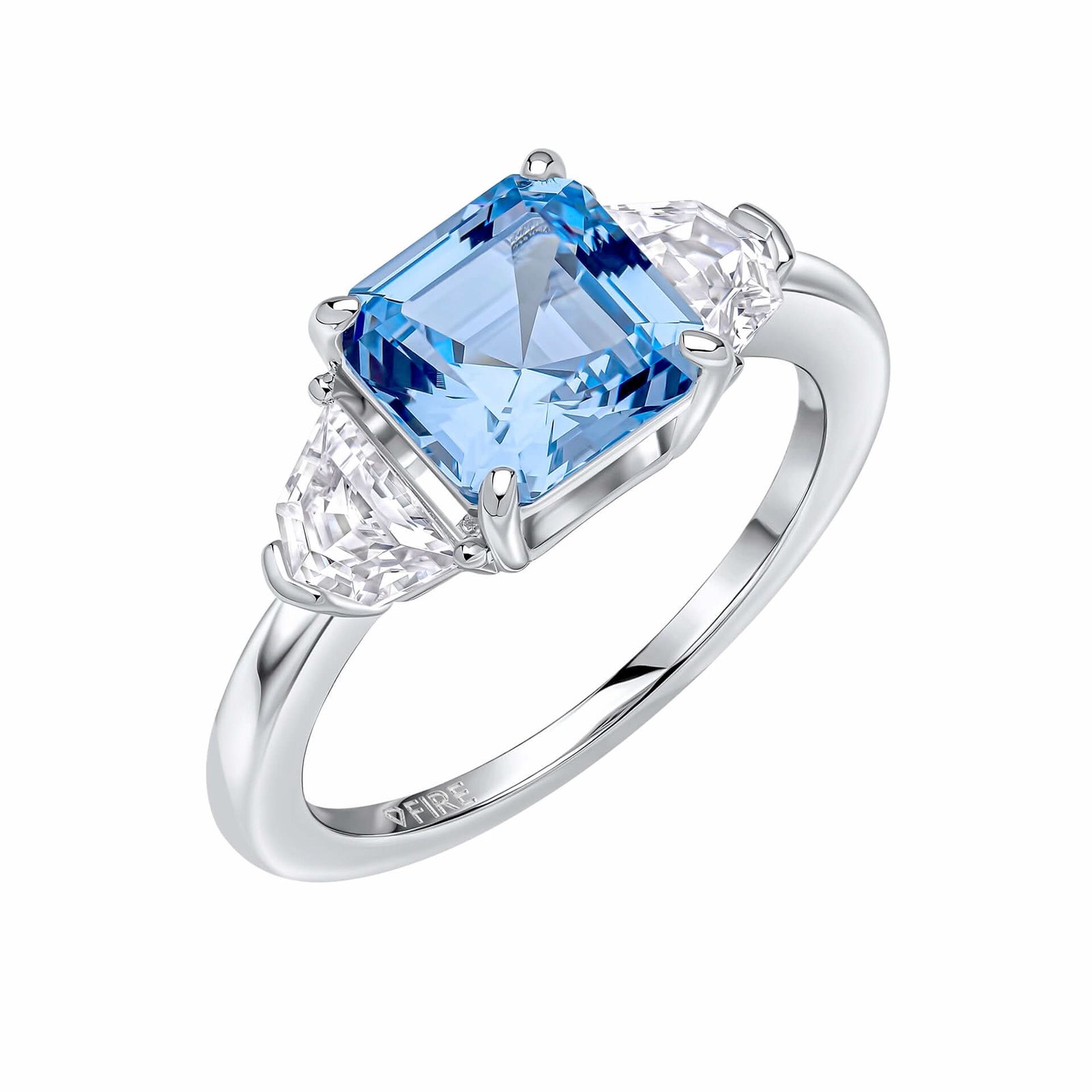 Diamonfire Square Aquamarine Blue Zirconia Trilogy Ring R3941