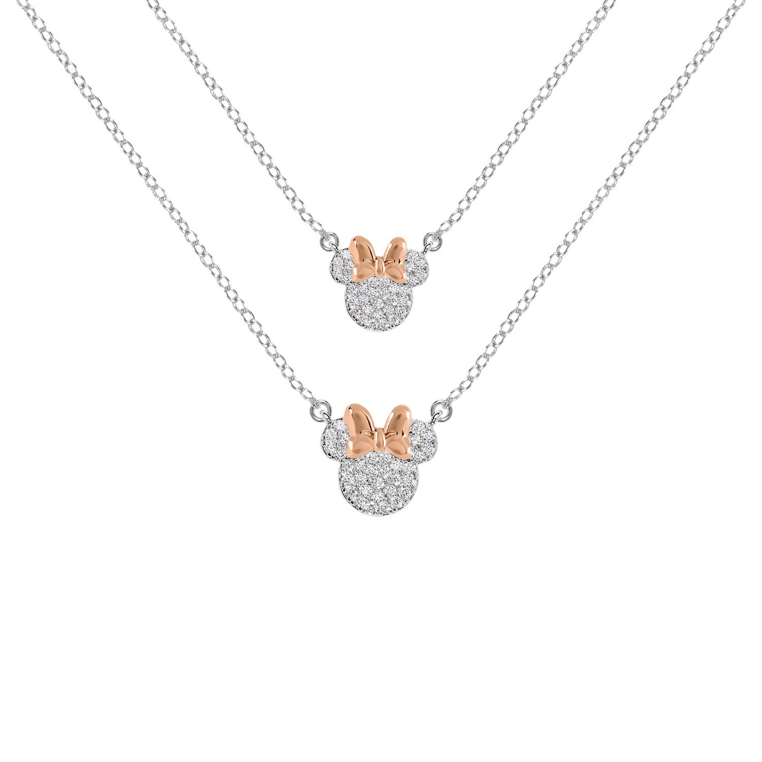 Disney Mickey & Minnie Brass Tt Plt 18" 16" + 2" Cz Mother/Daughter Mouse Necklaces Set SF00486TZWL.PH