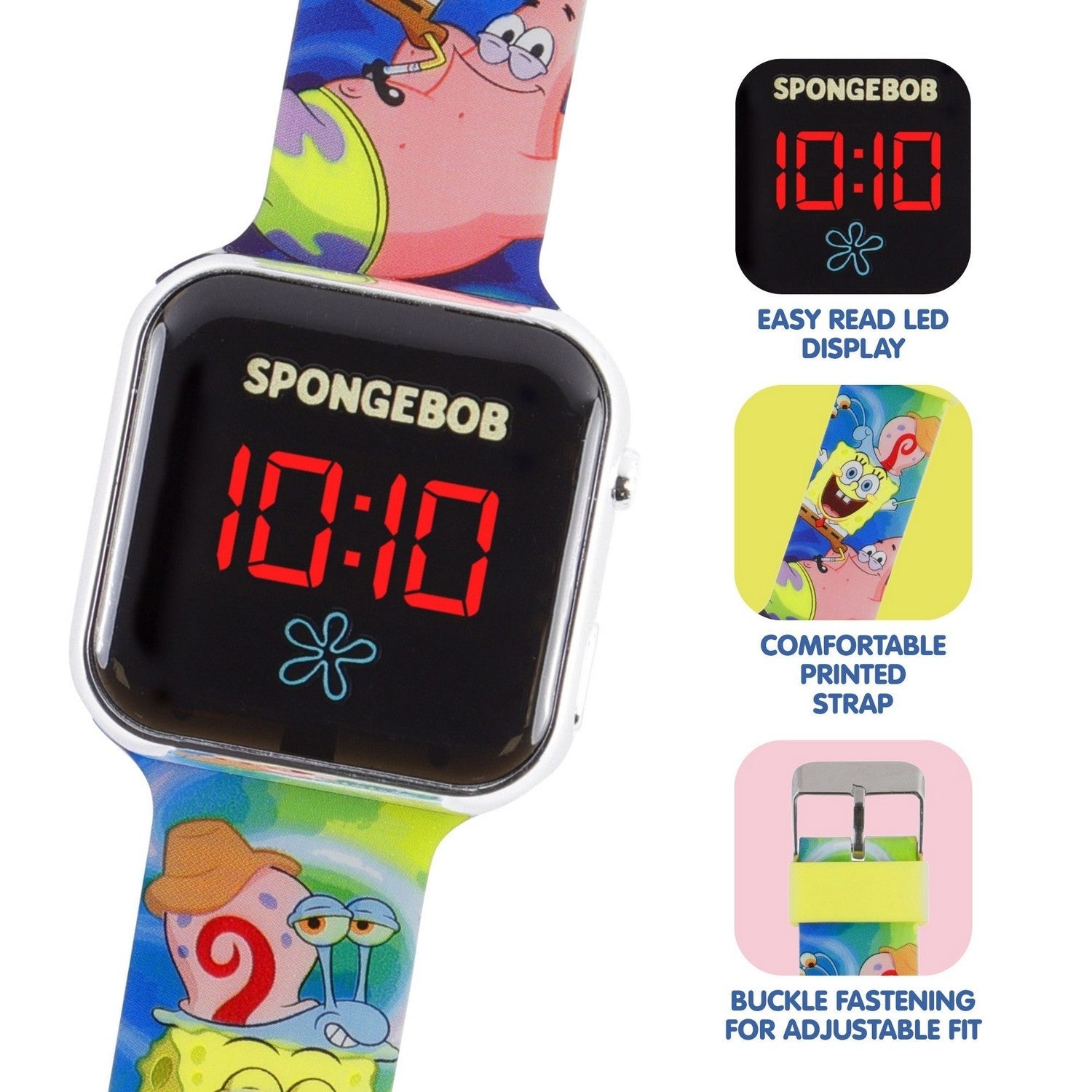 Kids Film And Cartoon Spongebob Patrick Printed Strap Led Watch SGB4160