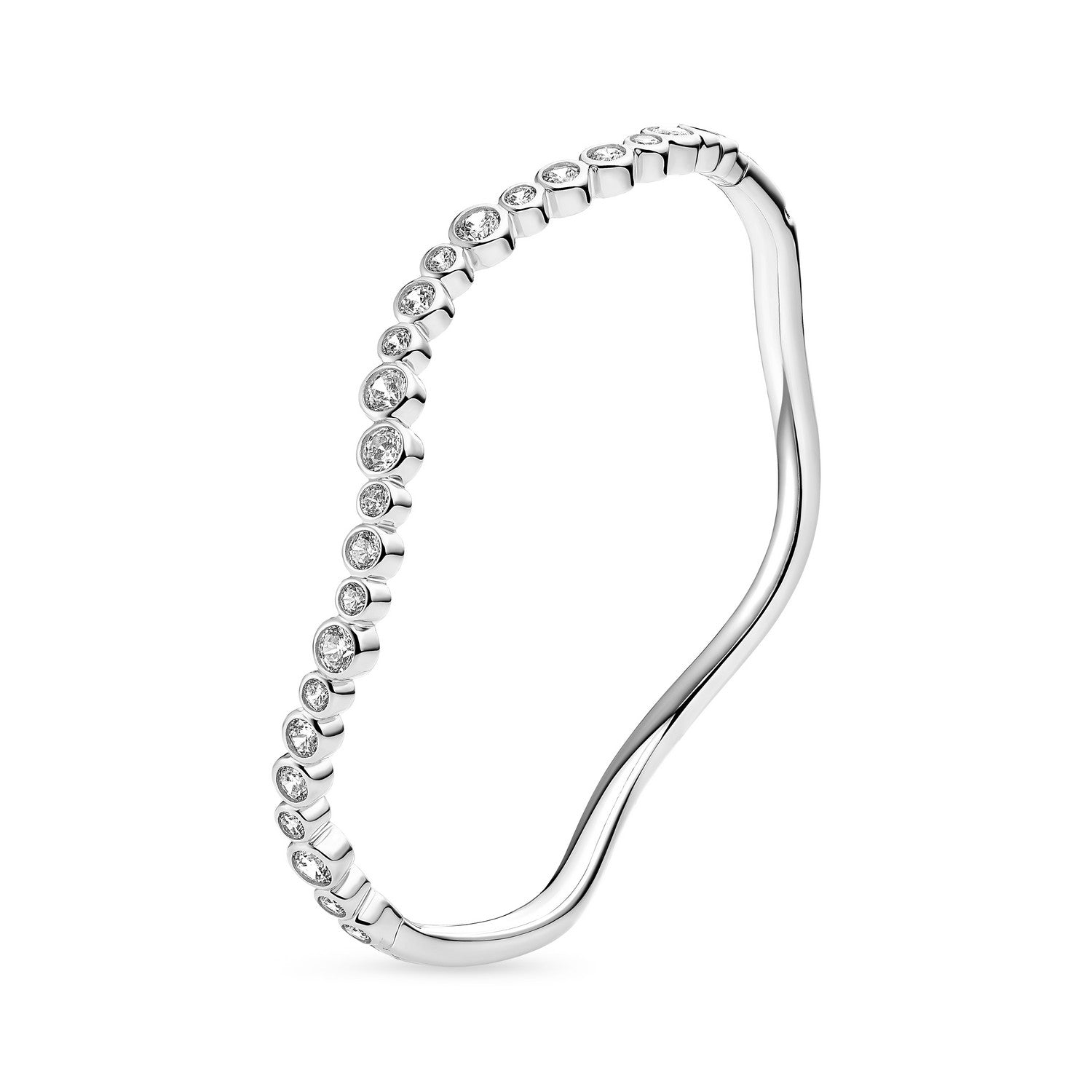 Silver ring with small diamonds on a white background