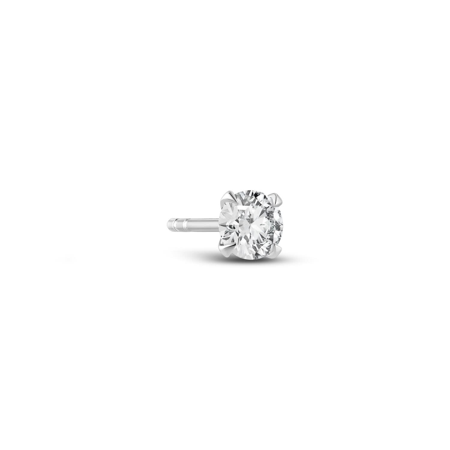 Close-up of 14k White Gold Venice Piccolo Diamond Earrings SJ-E2501-WD-WG showcasing a single 0.22 ct lab-grown diamond, an exquisite example of luxury earrings.
