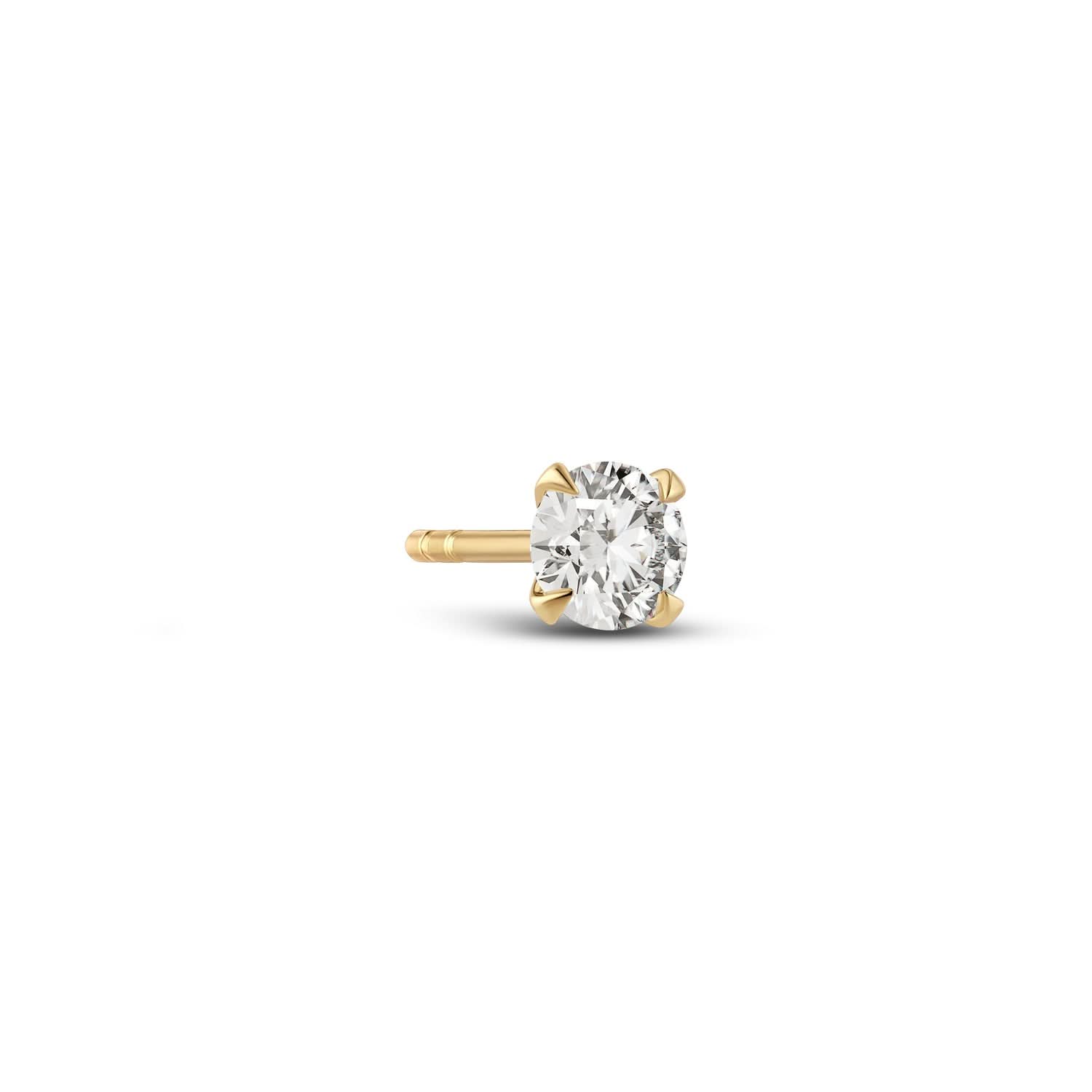 14k Yellow Gold Venice Piccolo Single Diamond Earring SJ-E2501-WD-YG-1, a luxurious solitaire earring featuring a polished surface and a stunning 0.11 ct round brilliant cut lab-grown diamond, perfect for elegant occasions.