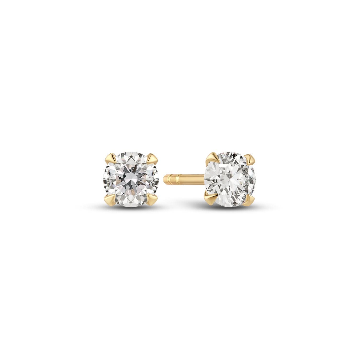 Close-up view of the 14k Yellow Gold Venice Piccolo Single Diamond Earring SJ-E2501-WD-YG-1, showcasing the exquisite detailing of the 0.11 ct lab-grown diamond earring with TW G-H color and VS clarity, ideal for a sophisticated look.