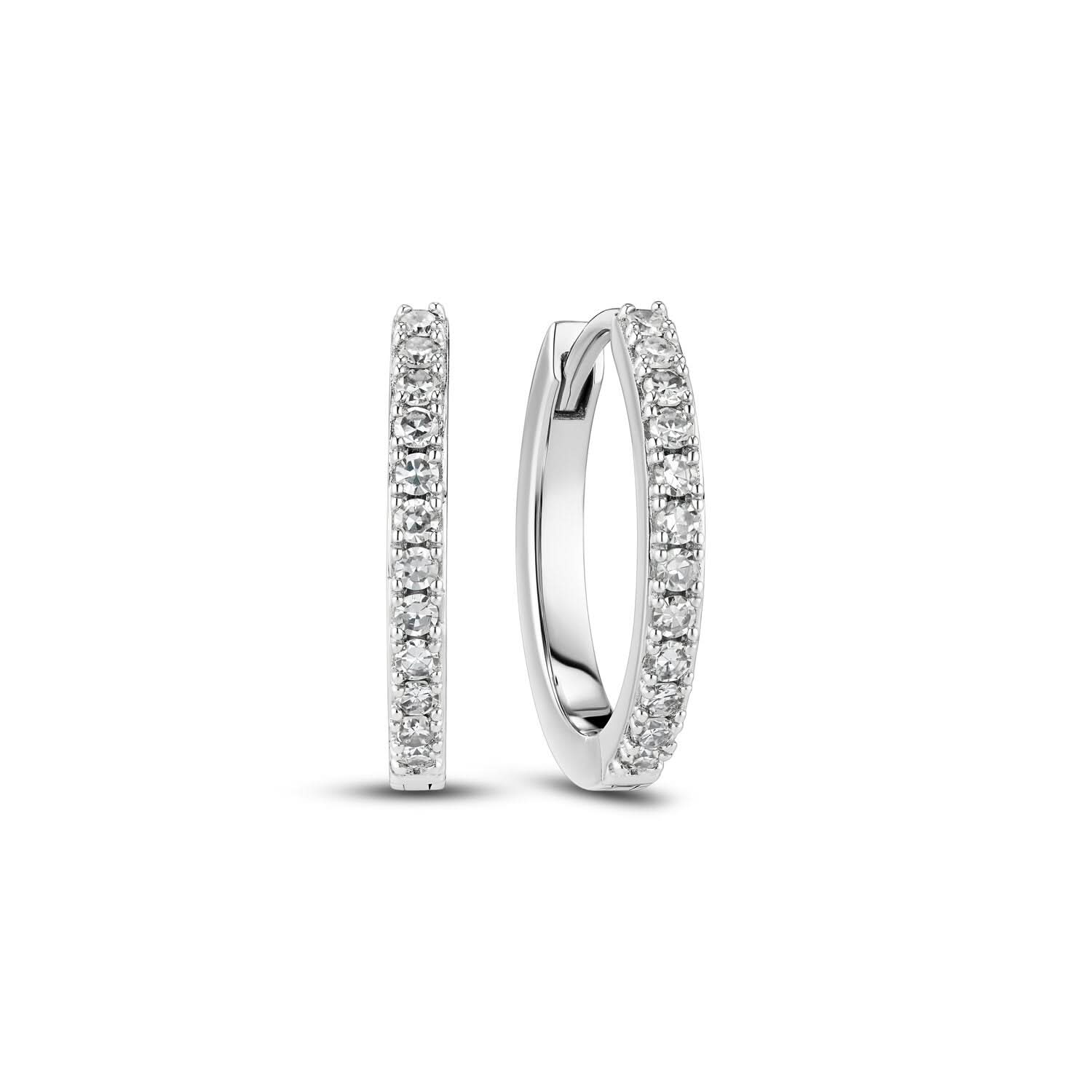 Stylish 14k White Gold Alba Medio Single Diamond Earring SJ-E2511-WD-WG-1 showcasing an exquisite design with a row of sparkling lab-grown diamonds, perfect for adding a touch of elegance.