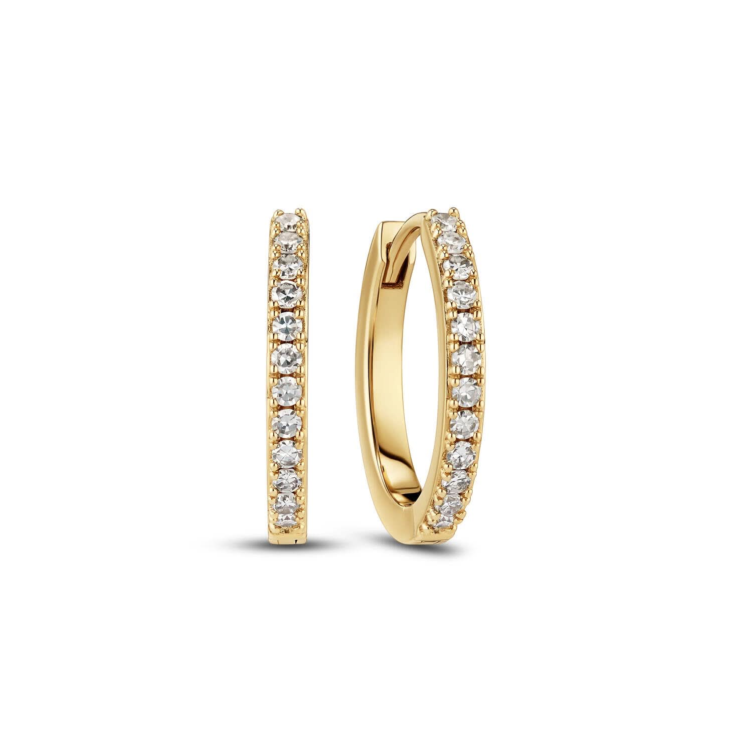 Side view of the 14k Yellow Gold Alba Medio Single Diamond Earring SJ-E2511-WD-YG-1 featuring an exquisite arrangement of diamonds, accentuating its refined design as a stunning luxury earring.
