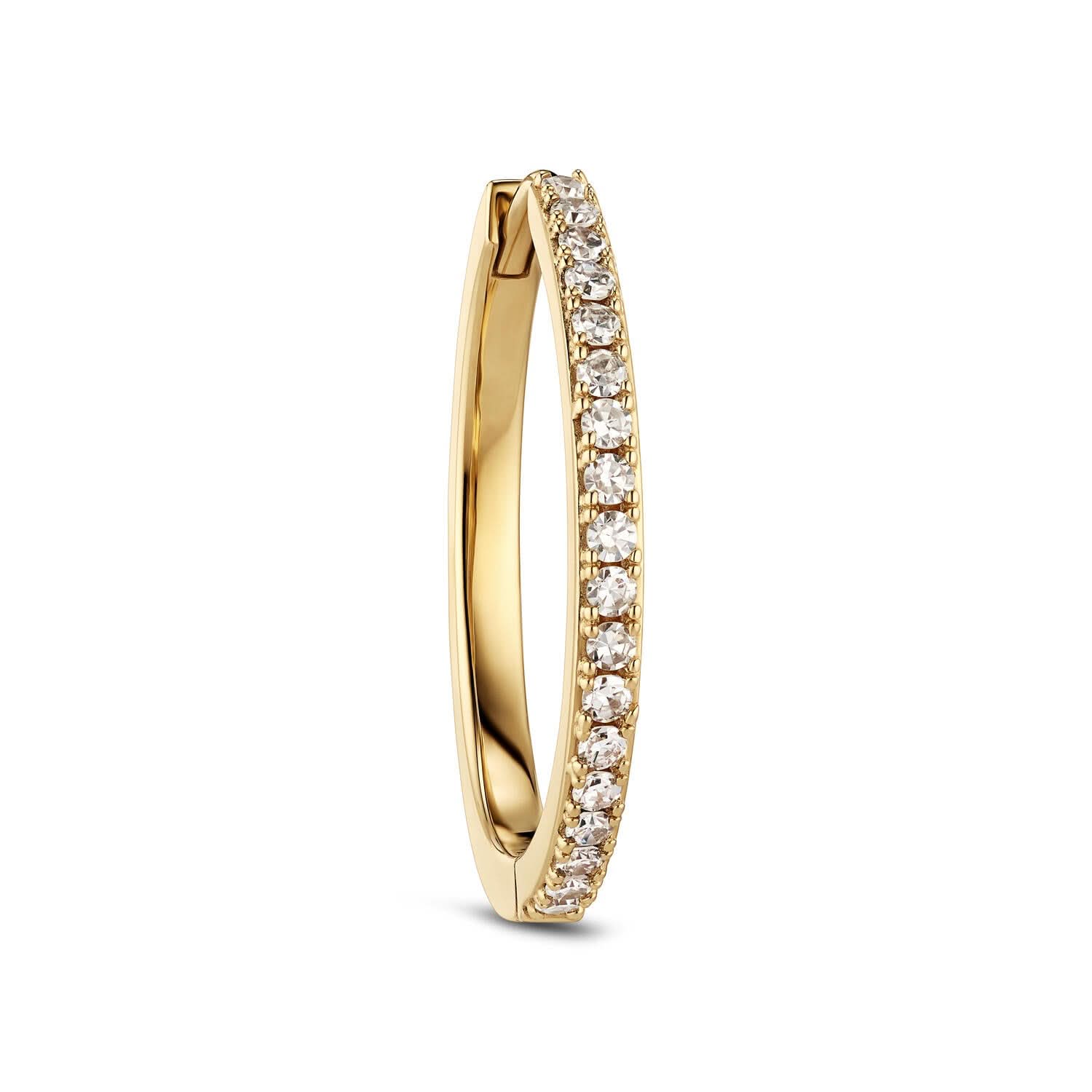 Side view of the 14k Yellow Gold Alba Grande Diamond Earrings SJ-E2512-WD-YG, featuring a stunning outline adorned with lab-grown diamonds, exquisite earrings for elegance.