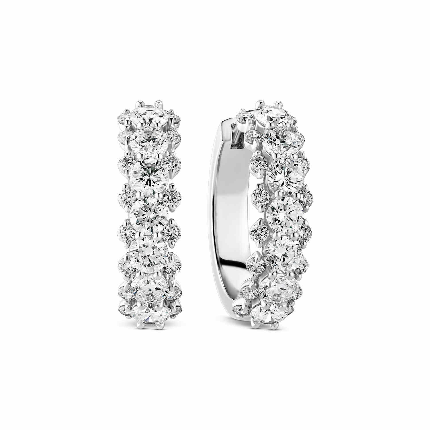 14k White Gold Fior Diamond Earrings SJ-E2523-WD-WG showcasing a stunning design with round brilliant cut lab-grown diamonds, perfect for adding a luxurious touch to any outfit. Ideal earrings for special occasions.