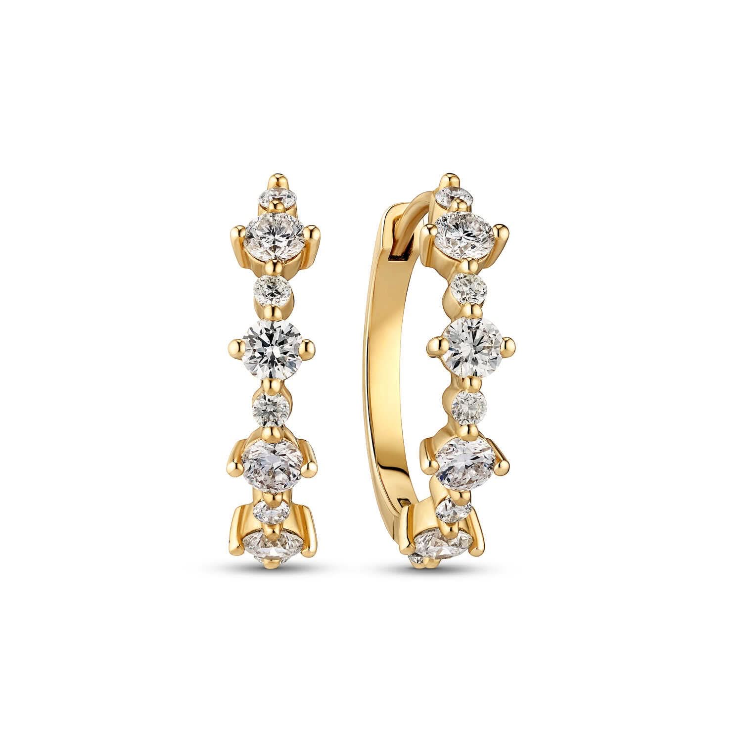 14k Yellow Gold Brina Creolo Diamond Earrings SJ-E2535-WD-YG featuring a polished surface set with 0.85 ct round brilliant cut lab-grown diamonds, embodying luxury and elegance in earrings.
