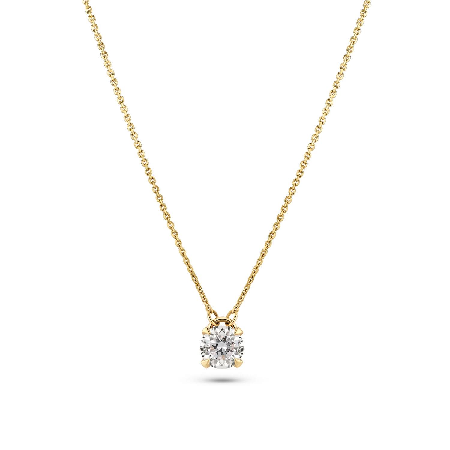 14k Yellow Gold Venice Diamond Necklace SJ-N2507-WD-YG, a luxurious 14k yellow gold necklace featuring a 0.50 ct round brilliant cut lab-grown diamond, showcasing elegance and sparkle.