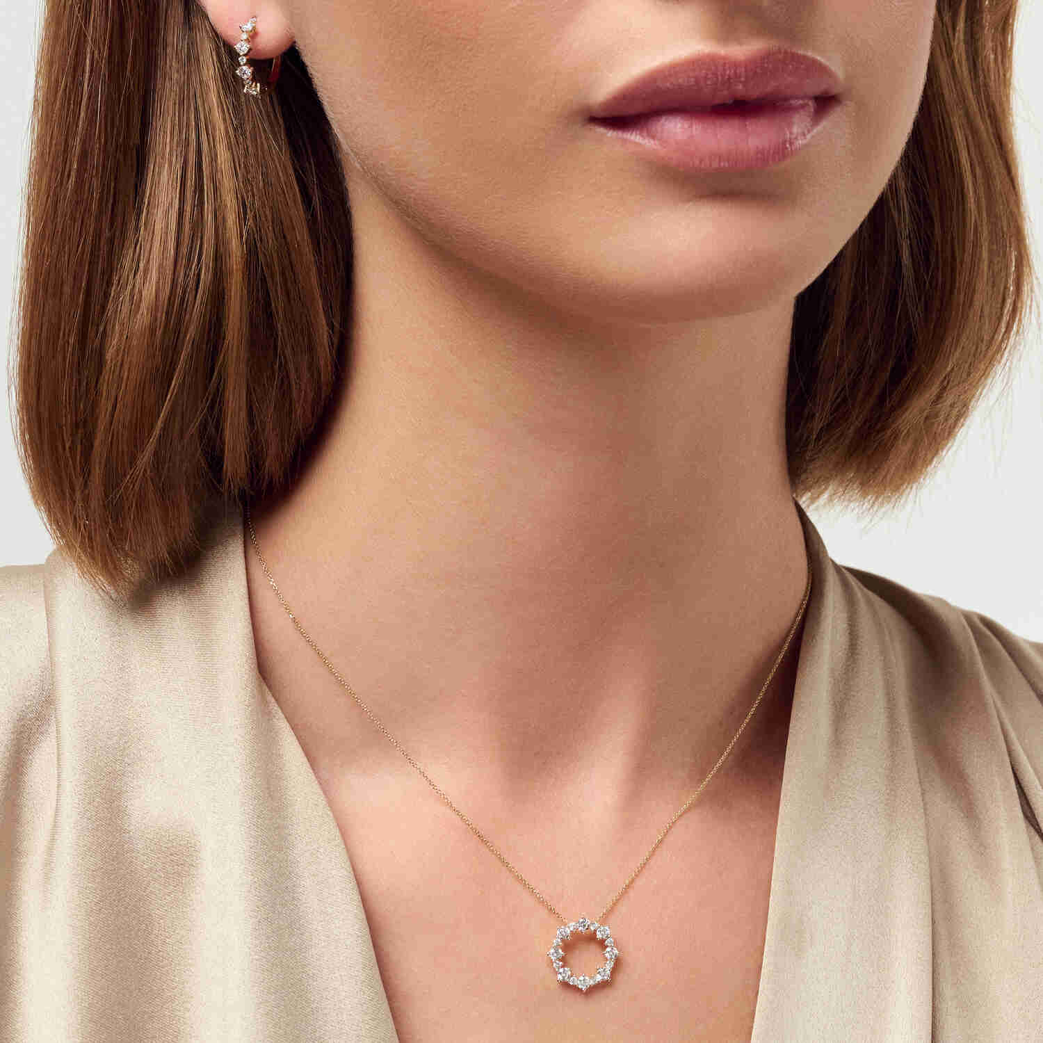 Beautifully crafted 14k Yellow Gold Brina Diamond Necklace SJ-N2533-WD-YG showcasing ethical lab-grown diamonds, a bold accessory for any outfit.