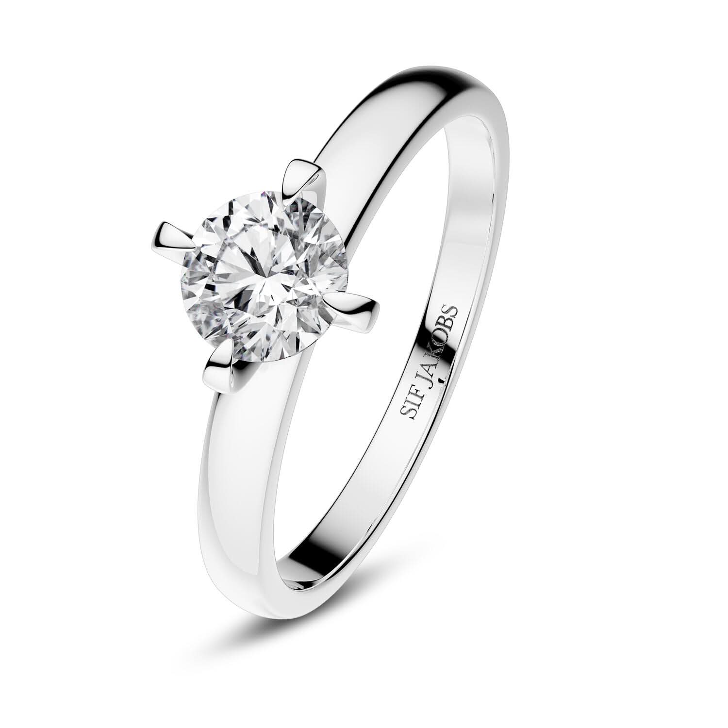 14k White Gold Venice Diamond Ring SJ-R2503-WD-WG, featuring a stunning 0.50 ct round brilliant lab-grown diamond in a luxurious polished white gold setting, perfect for elegant occasions and a timeless symbol of love.