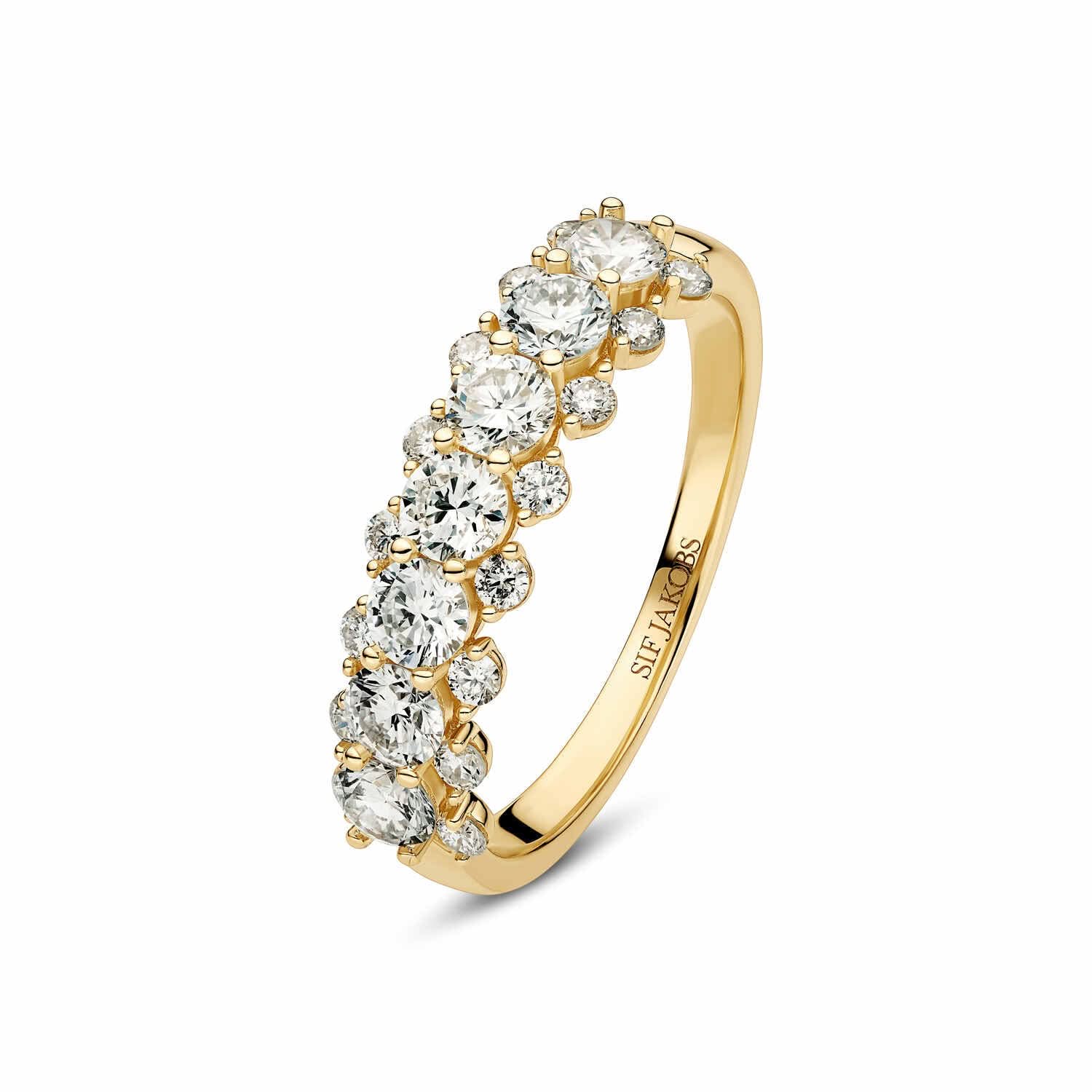 14k Yellow Gold Fior Diamond Ring SJ-R2525-WD-YG elegantly displayed, showcasing dazzling lab-grown diamonds in a luxurious setting.