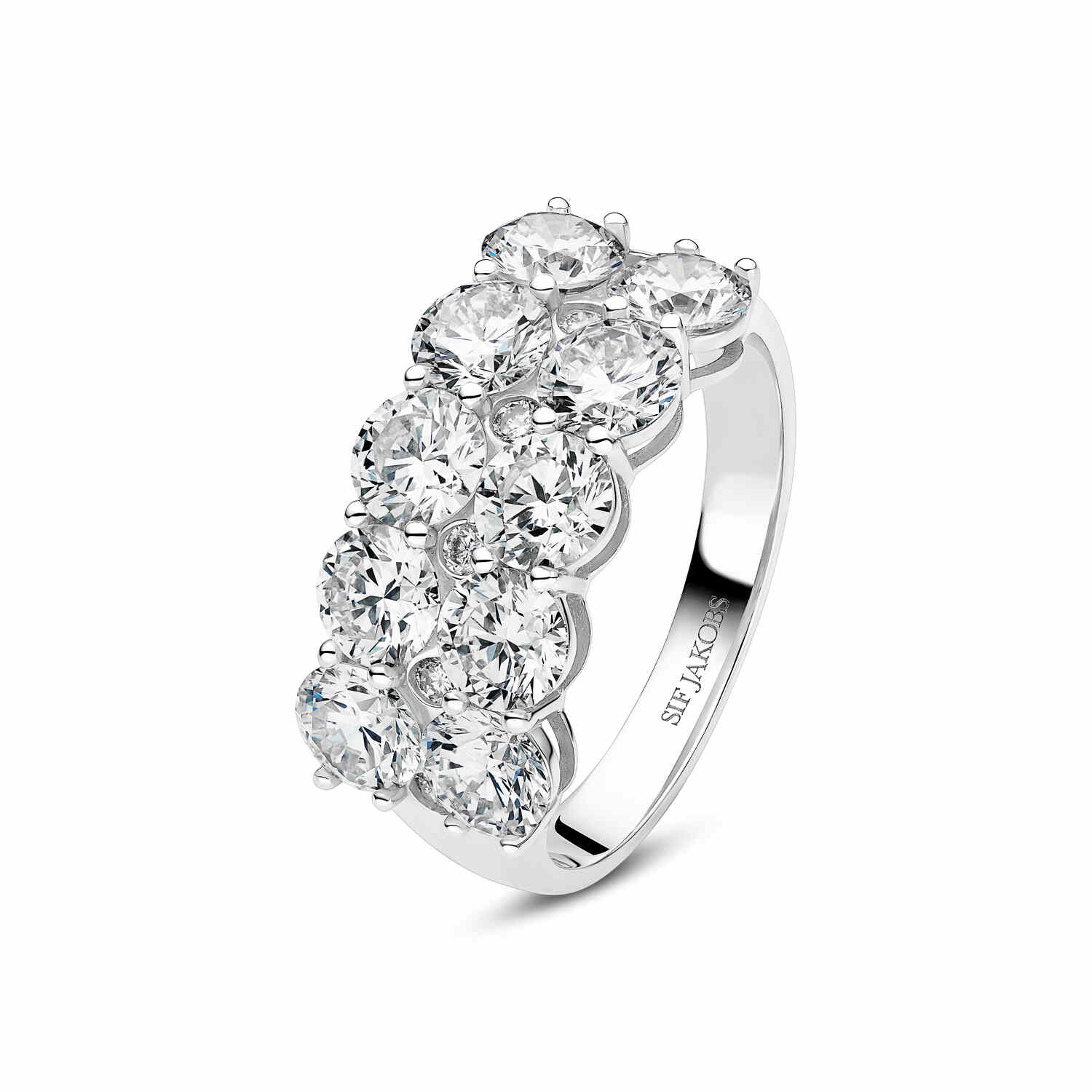 14k White Gold Ariccia Diamond Ring SJ-R2531-WD-WG, a stunning luxury ring made with polished 14k white gold and adorned with 3.62 ct round brilliant cut lab-grown diamonds, radiating elegance and sophistication.