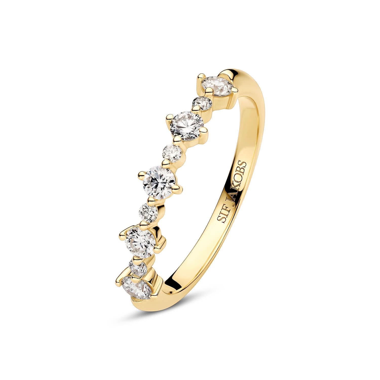 14k Yellow Gold Brina Diamond Ring SJ-R2535-WD-YG featuring a polished surface with round brilliant cut lab-grown diamonds, showcasing luxury and elegance in jewelry design.