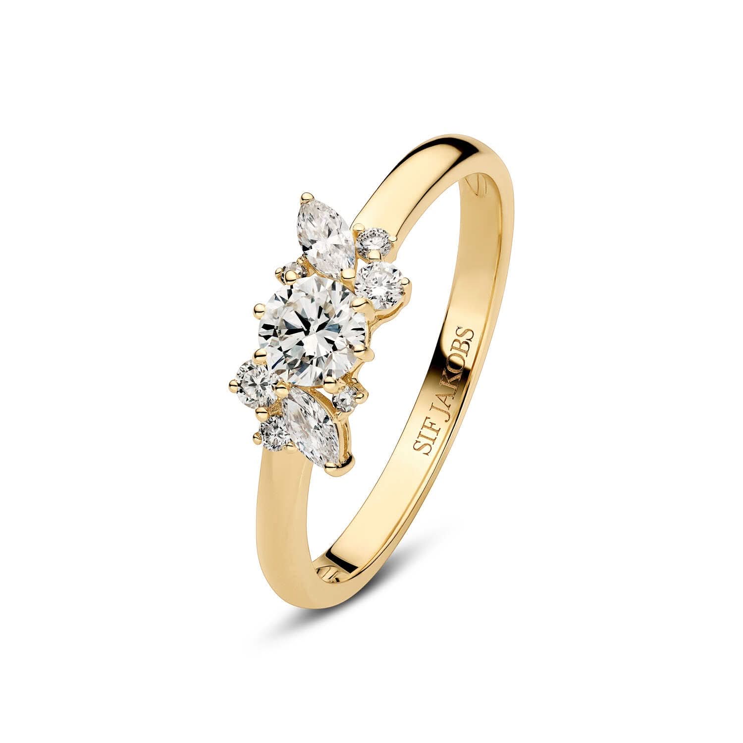 14k Yellow Gold Lovere Diamond Ring SJ-R2550-WD-YG showcasing a polished design with round brilliant cut lab-grown diamonds, ideal for luxury jewelry enthusiasts.