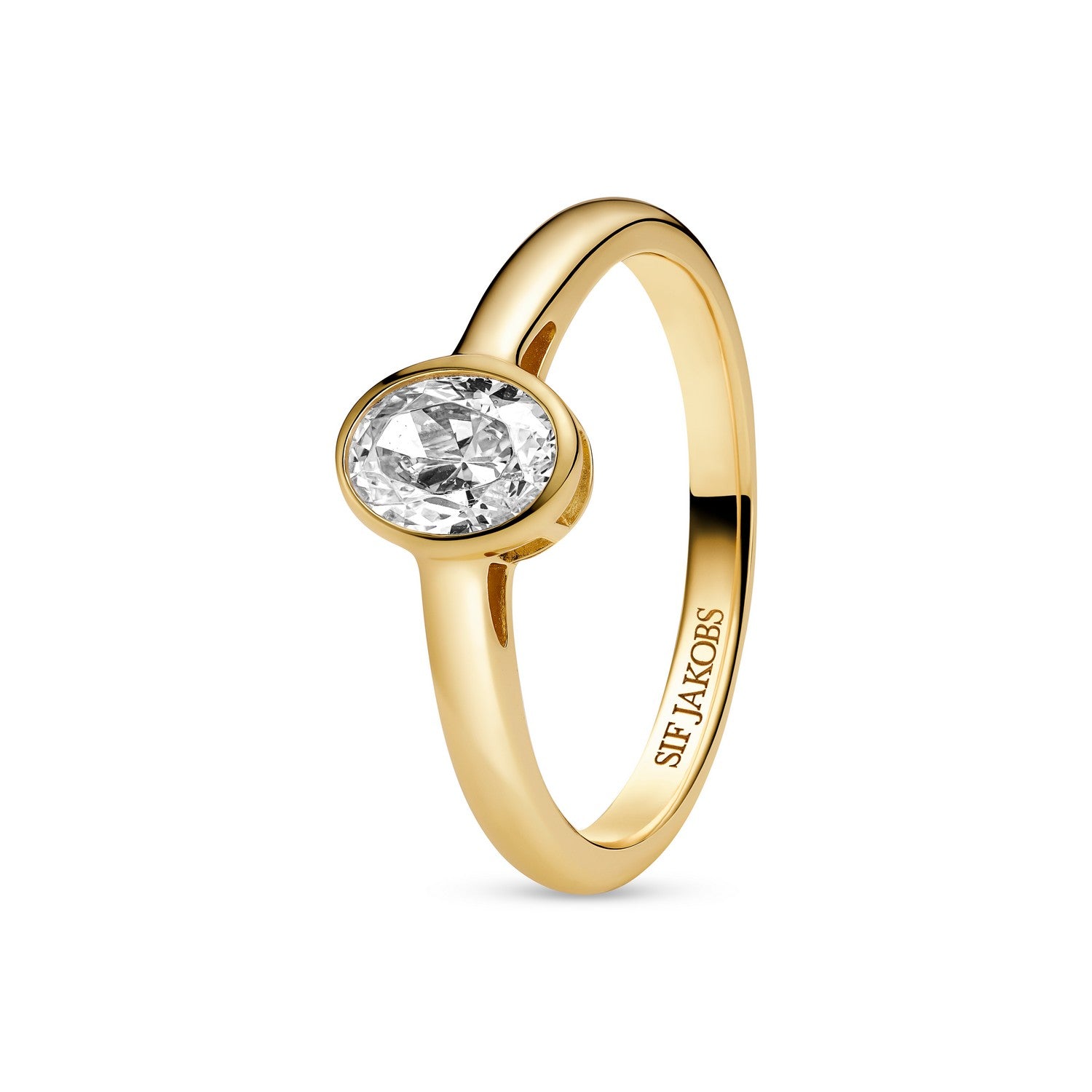 Gold ring with a diamond on a white background
