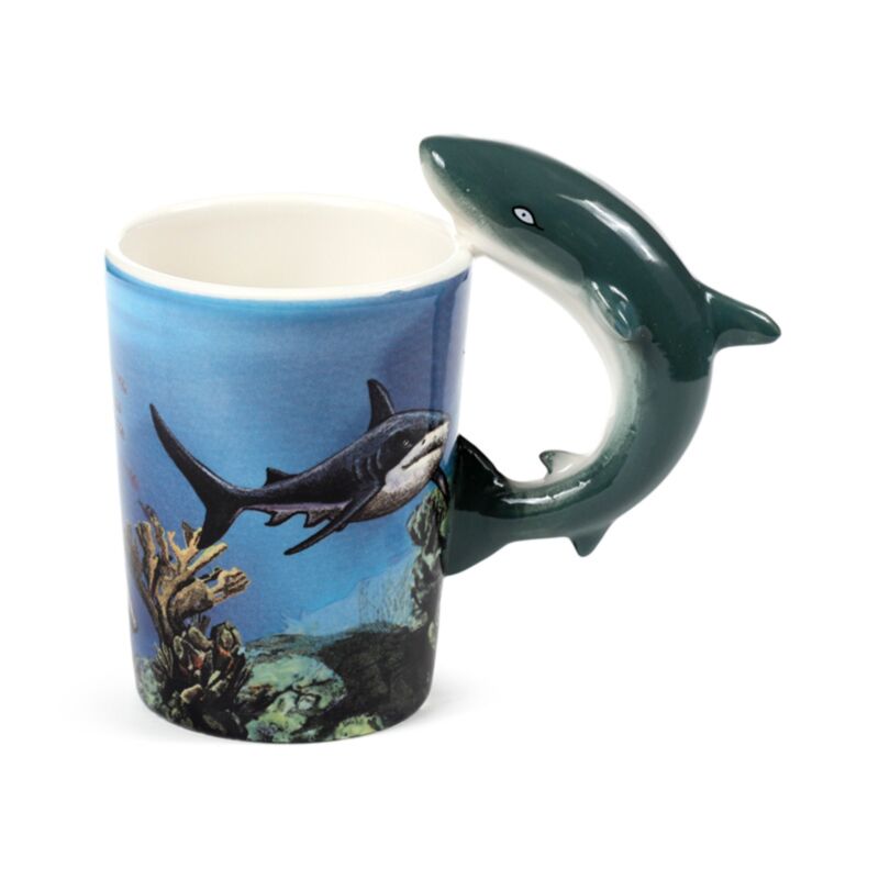 Lisa Parker Shark Decal Ceramic Shaped Handle Mug SMUG08