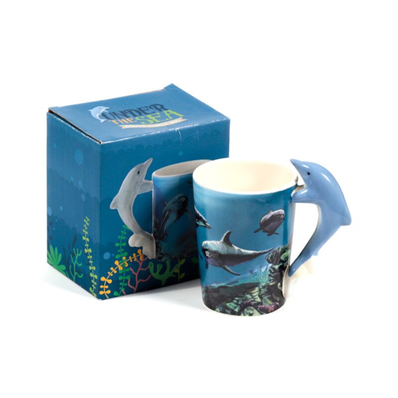 Dolphin Underwater Decal Ceramic Shaped Handle Mug SMUG20T