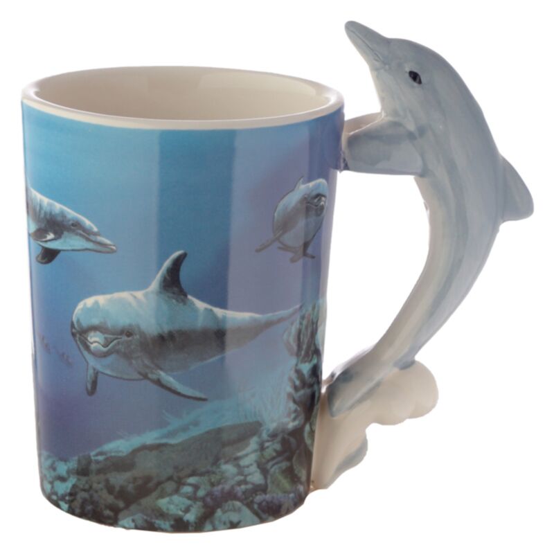 Dolphin Underwater Decal Ceramic Shaped Handle Mug SMUG20T
