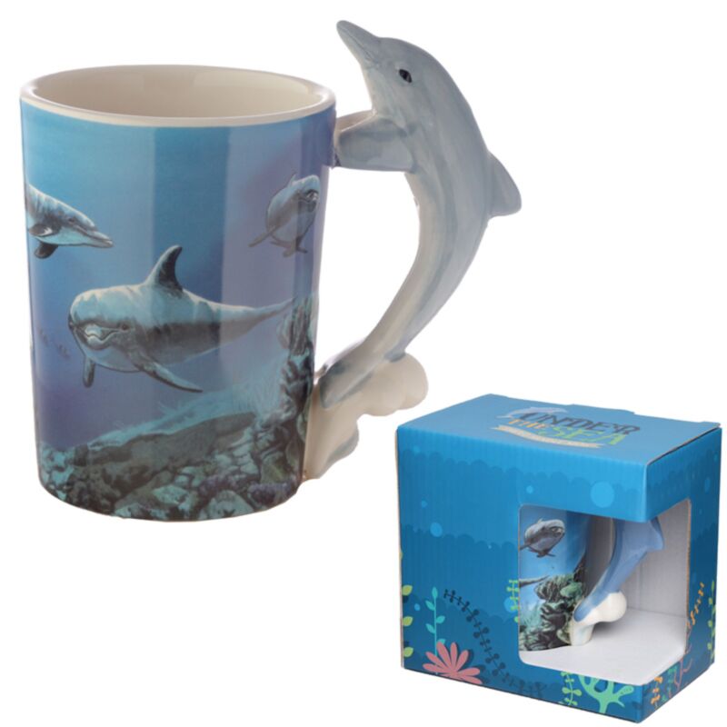 Dolphin Underwater Decal Ceramic Shaped Handle Mug SMUG20