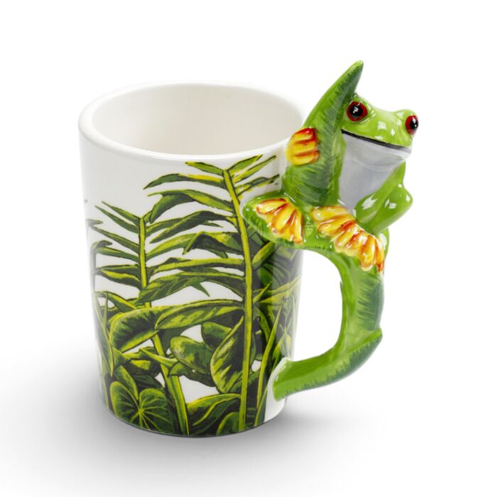 Tree Frog with Foliage Decal Ceramic Shaped Handle Mug SMUG23