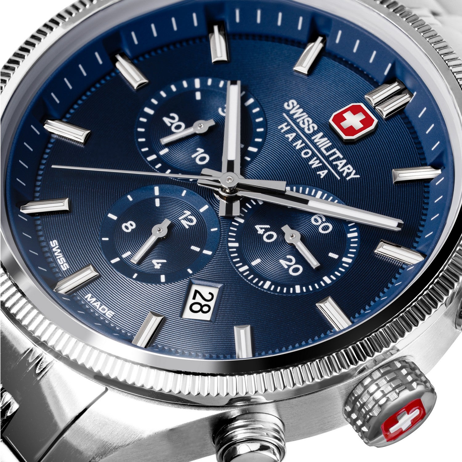 Swiss Military Hanowa watch with blue dial and silver case