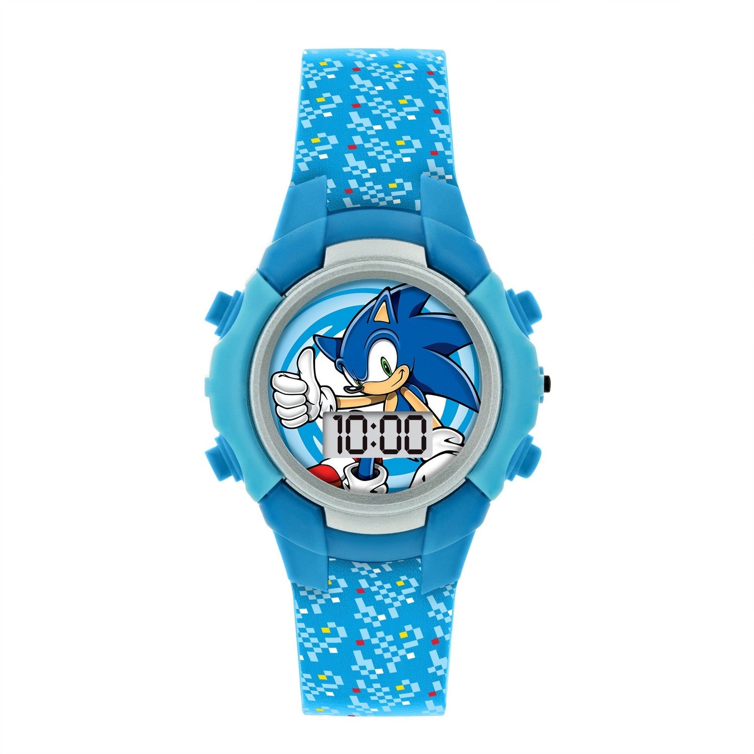 Kids Film And Cartoon Sega Sonic The Hedgehog Blue Flashing Lcd Turquoise Watch SNC4036