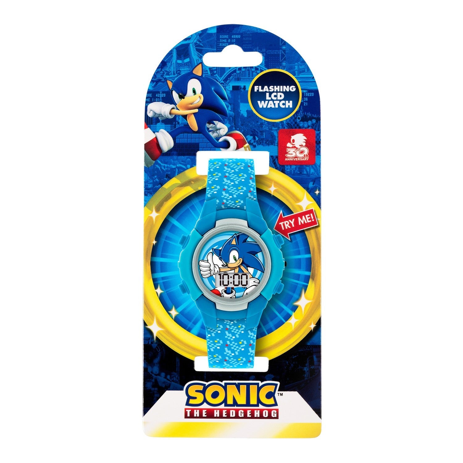 Kids Film And Cartoon Sega Sonic The Hedgehog Blue Flashing Lcd Turquoise Watch SNC4036