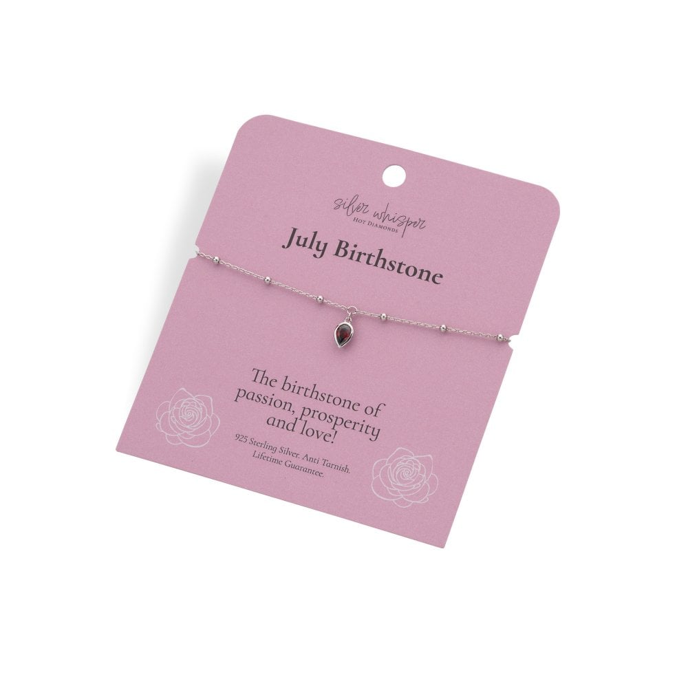 Jewelry card with a bracelet labeled 'July Birthstone'