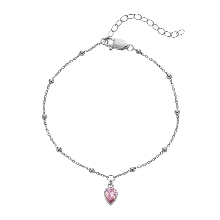 Silver bracelet with a pink teardrop pendant