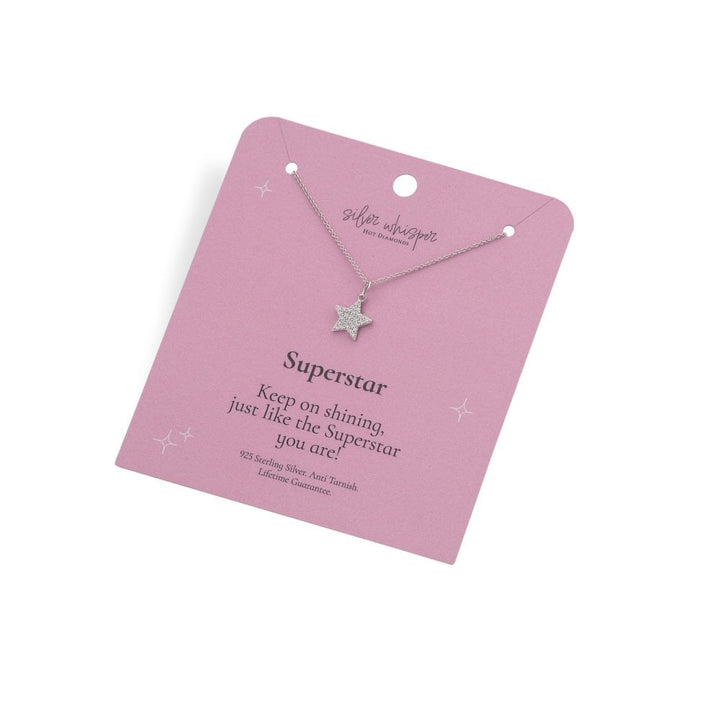 Star necklace on a pink card with 'Superstar' message
