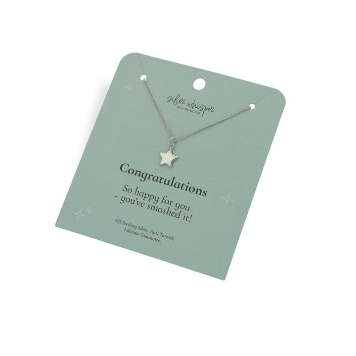 Star necklace on a green card with 'Congratulations' message