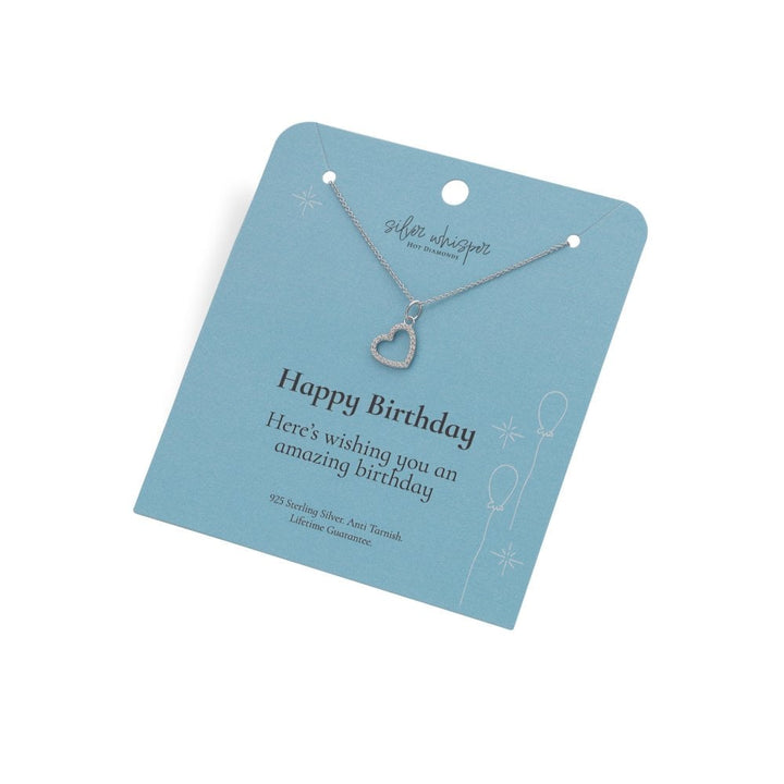 Necklace with heart pendant on a 'Happy Birthday' card