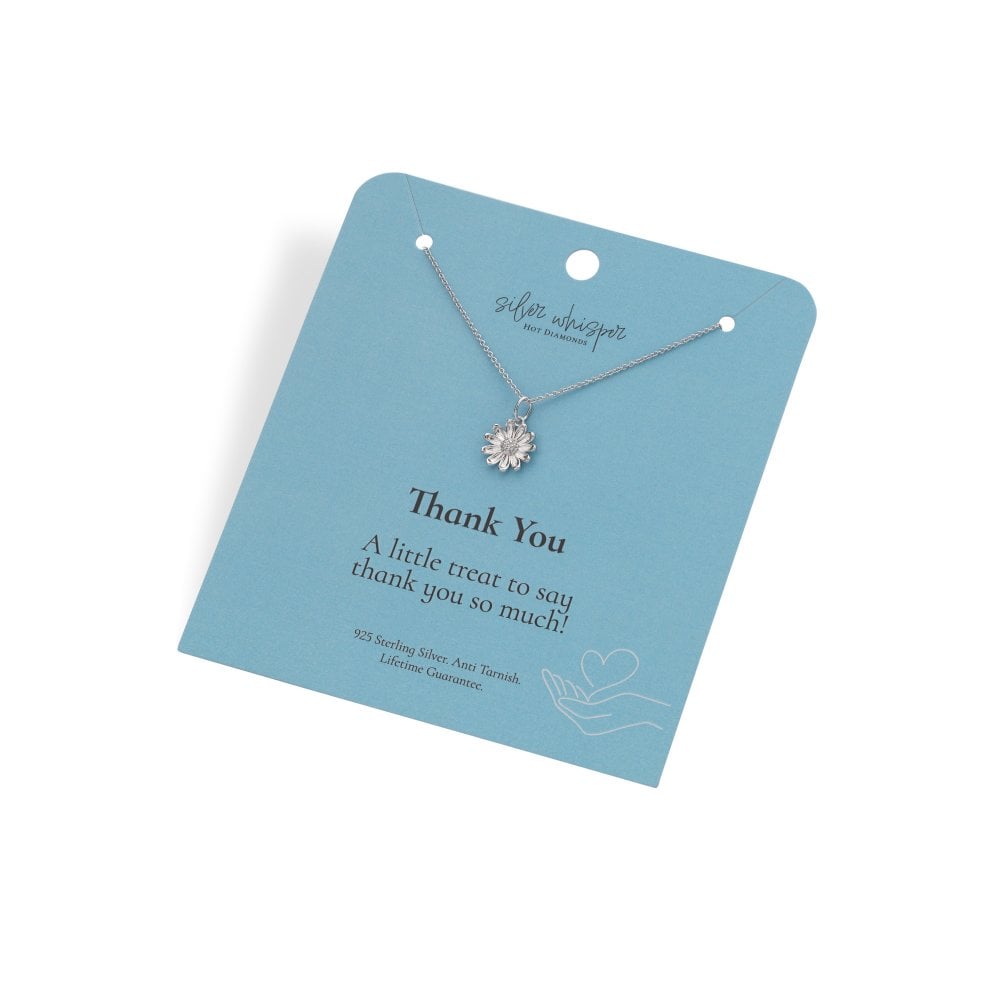 Necklace with a heart pendant on a blue card with 'Thank You' message