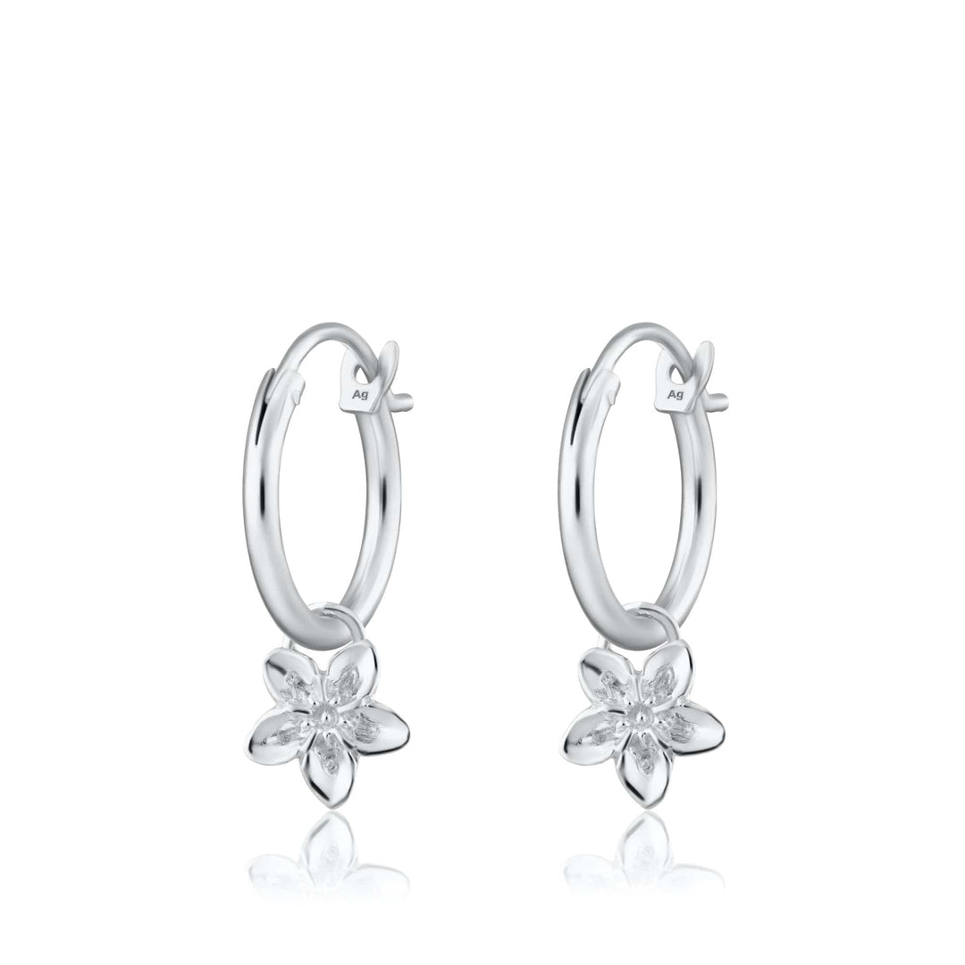Silver Forget Me Not Flower Charm Hoop Earrings CHECSFMN-MINI