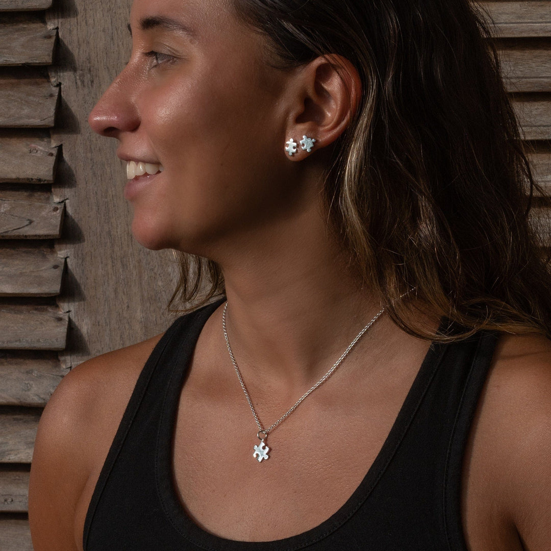 Silver Jigsaw Stud Earrings SESJZ
