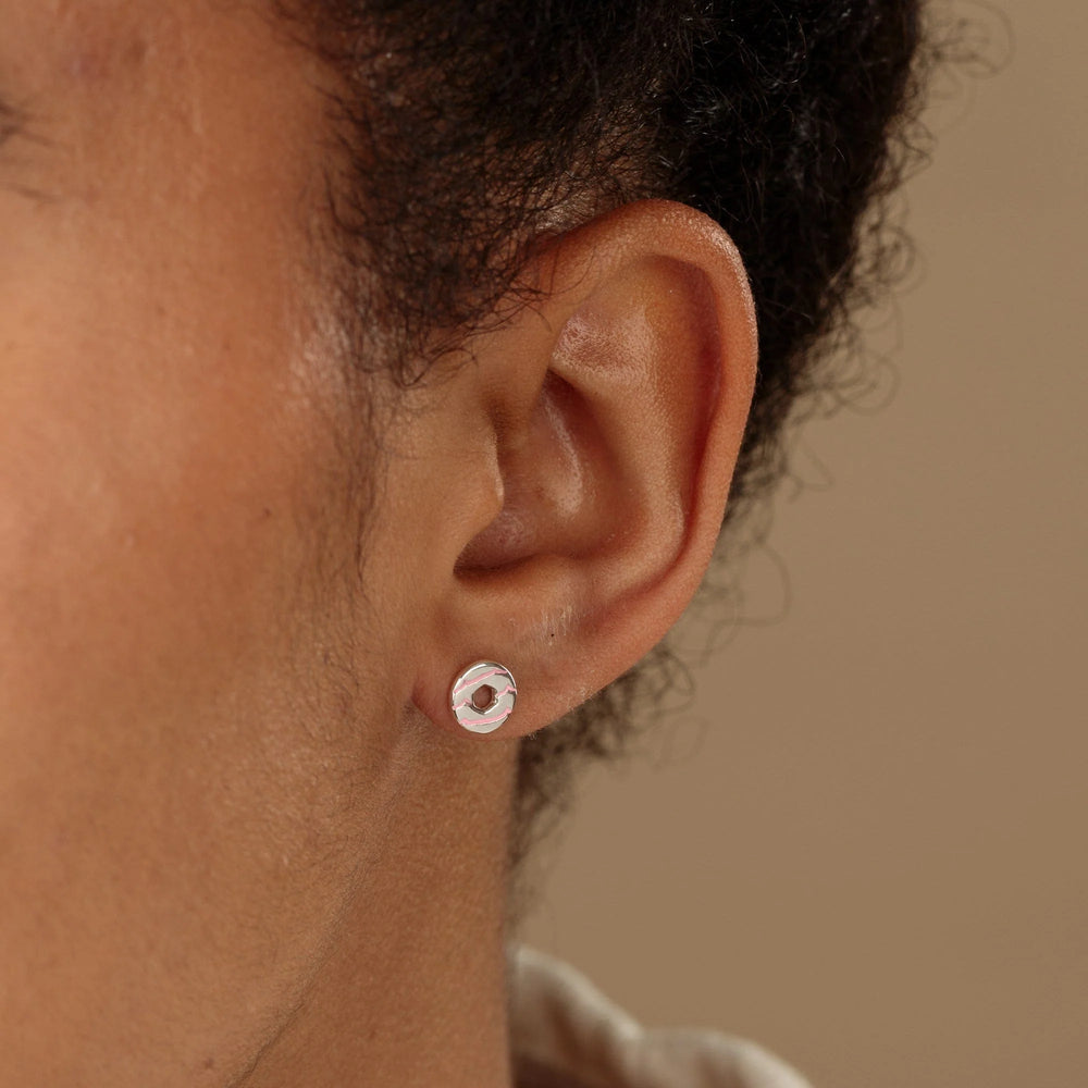 Silver Party Ring Biscuit Stud Earrings with Pink Enamel SESPPR