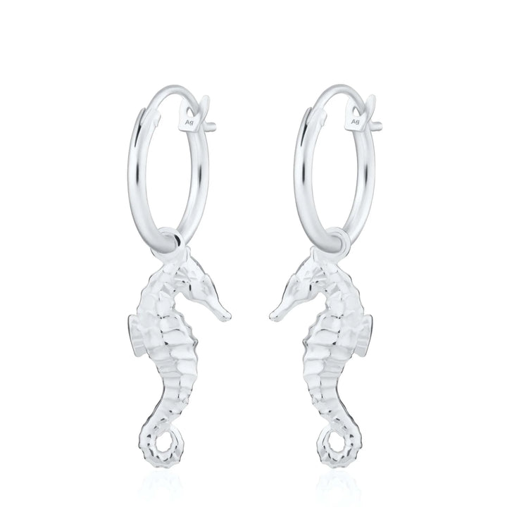 Silver Seahorse Charm Hoop Earrings CHESSEA-MINI