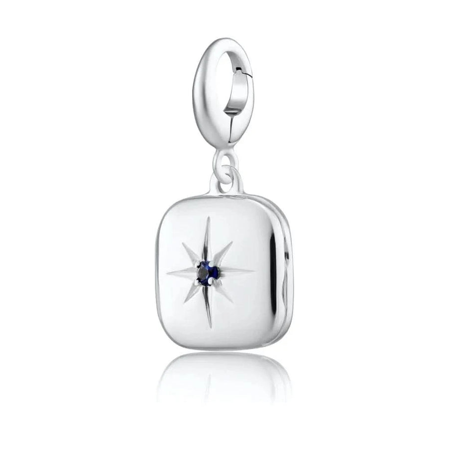 Silver Star Locket Charm with Blue Stone CSSLBL